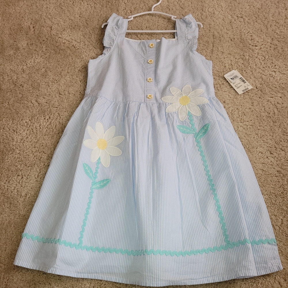 Gymboree Girls Floral Applique Seersucker Fit And Flare Dress- Garden Party